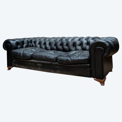 Canapé Chesterfield Ancien En Cuir Noir