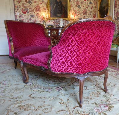 Broken Duchess - Louis XV period chaise longue in crushed velvet, Manufacture Bonvallet