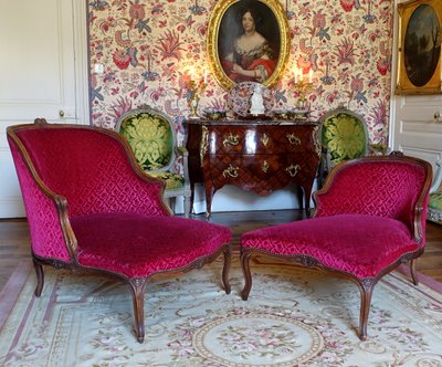 Broken Duchess - Louis XV period chaise longue in crushed velvet, Manufacture Bonvallet