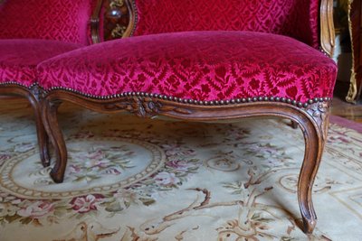 Broken Duchess - Louis XV period chaise longue in crushed velvet, Manufacture Bonvallet