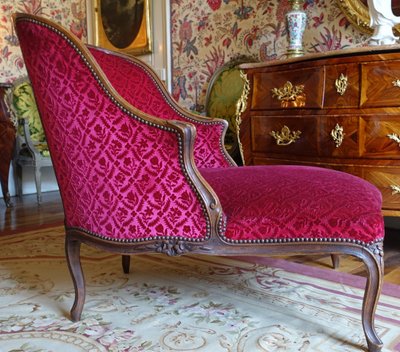 Broken Duchess - Louis XV period chaise longue in crushed velvet, Manufacture Bonvallet