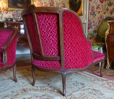 Broken Duchess - Louis XV period chaise longue in crushed velvet, Manufacture Bonvallet