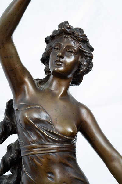 Antique Bronze Sculpture Representing Hebe With The Eagle Of Jupiter Signed "druot" 19th Century.