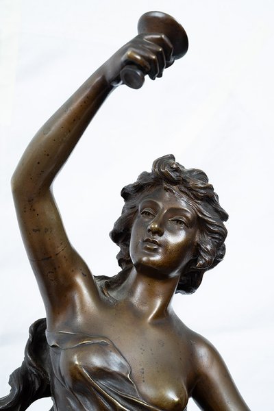 Antique Bronze Sculpture Representing Hebe With The Eagle Of Jupiter Signed "druot" 19th Century.
