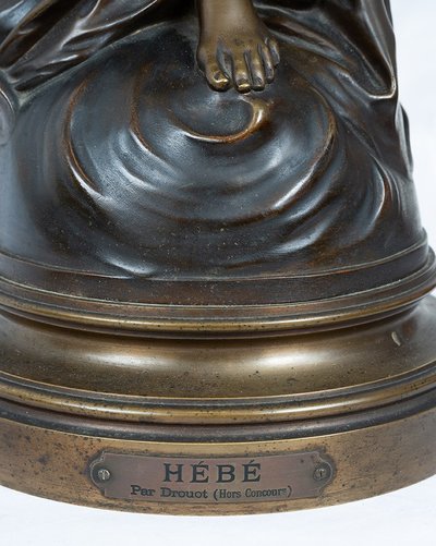 Antique Bronze Sculpture Representing Hebe With The Eagle Of Jupiter Signed "druot" 19th Century.