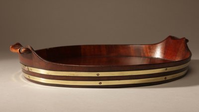  Plateau ovale original en acajou et laiton.