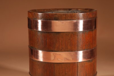 Jardinière/refroidisseur à vin Art Déco en chêne et cuivre.