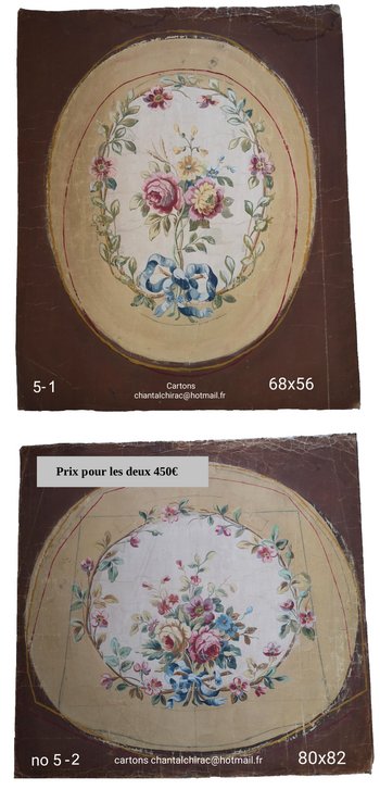 Carton de tapisserie: médaillon fleuri avec ruban