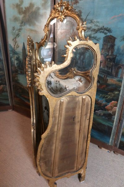 Paravento in legno dorato in stile Luigi XV, XIX secolo