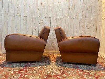 Paar Art Deco Leder Club Sessel