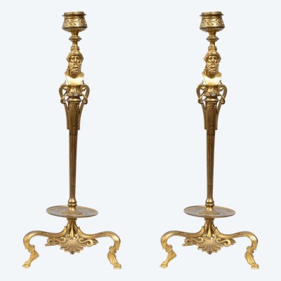 Pair of antique candlesticks signed "Barbedienne". France 19th century.