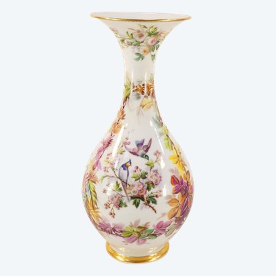  Vaso in porcellana VIEUX PARIS con decoro floreale e uccelli