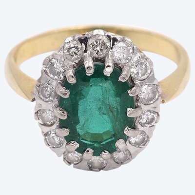 Smaragd-Diamantring 2,61 Karat in 18 Karat Gold, Diamanten im Brillantschliff, Vintage, Sambia