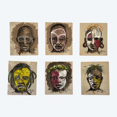 Série de 6 portraits de guerriers Africains