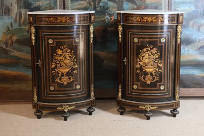 Paire d'encoignures marquetées XIXème siècle