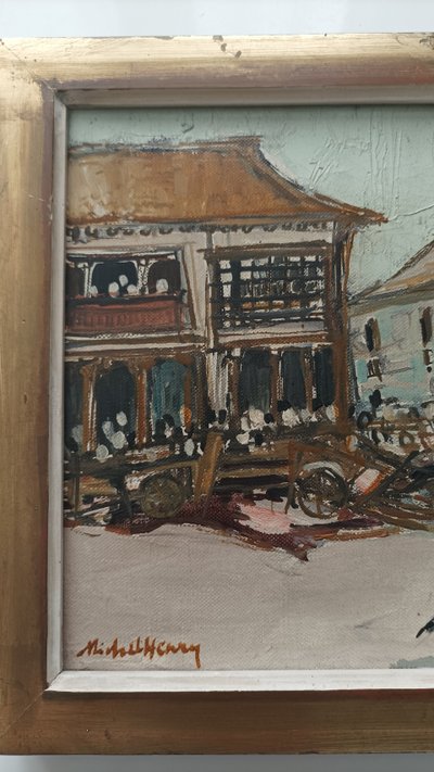Michel Henry (1928-2016) Tableau huile sur toile "Toros a Pedraza"