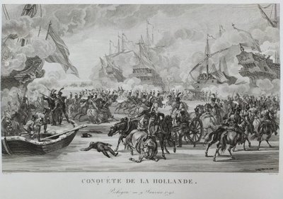 Conquête De La Hollande Bataille Navale Gravure Ancienne 19ème