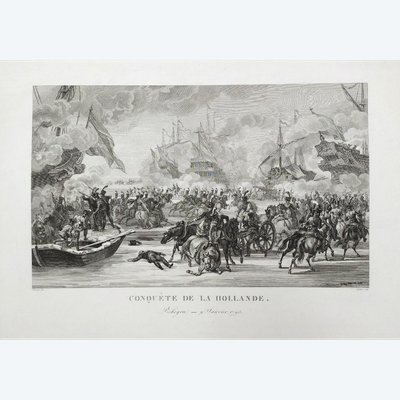 Conquête De La Hollande Bataille Navale Gravure Ancienne 19ème