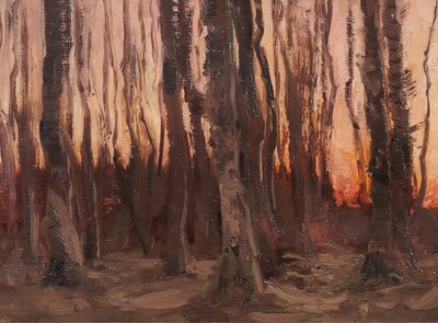 Joseph François 1851-1940 Arbres au coucher de soleil, paysage, tableau, impressionnisme