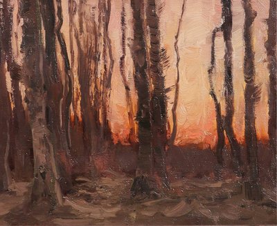 Joseph François 1851-1940 Arbres au coucher de soleil, paysage, tableau, impressionnisme