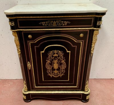 Credenza intarsiata in legno e ottone in stile Napoleone III, XIX secolo