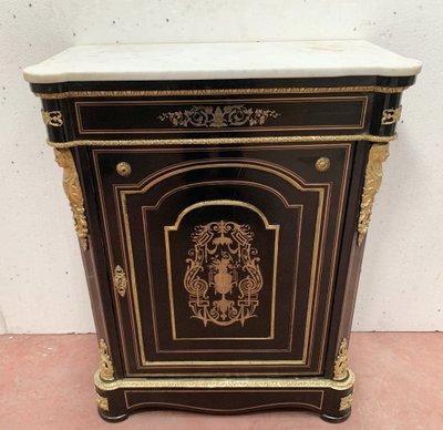 Credenza intarsiata in legno e ottone in stile Napoleone III, XIX secolo