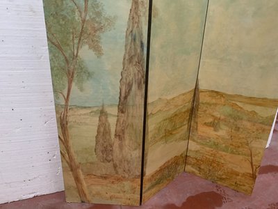 Paravent a trois feuilles peintes XX siècle