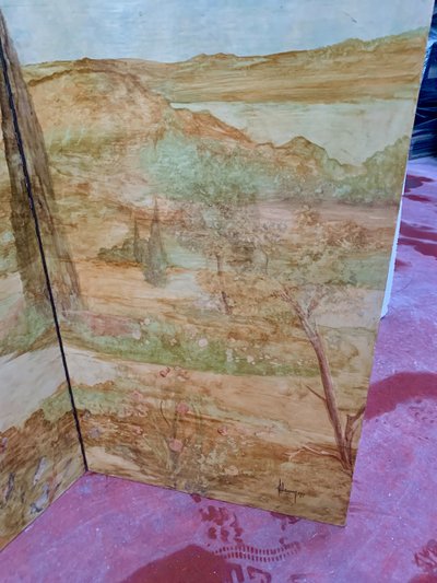 Paravent a trois feuilles peintes XX siècle