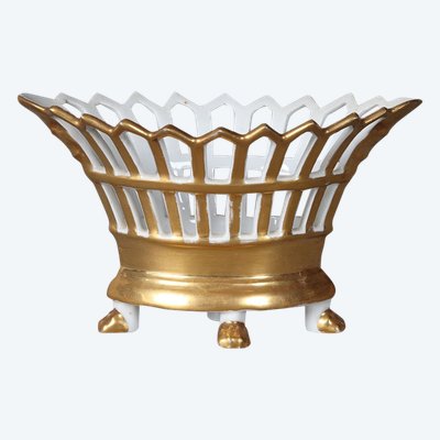 Corbeille porcelaine d’époque Empire, en Vieux Paris, largeur : 17 cm