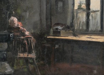 Joseph François 1851-1940 Interno di una casa di bambola, dipinto, impressionismo, Belgio