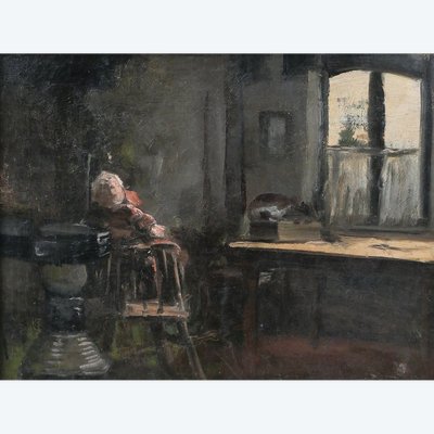 Joseph François 1851-1940 Interno di una casa di bambola, dipinto, impressionismo, Belgio