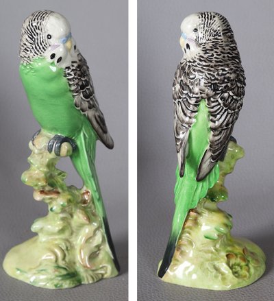 Satz von 3 Porzellansittichen aus Beswick-England, um 1930, Höhe: 15 und 18 cm