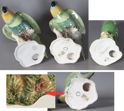 Satz von 3 Porzellansittichen aus Beswick-England, um 1930, Höhe: 15 und 18 cm