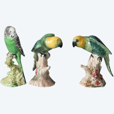 Satz von 3 Porzellansittichen aus Beswick-England, um 1930, Höhe: 15 und 18 cm