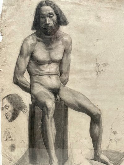 Akademie des 19. Jahrhunderts, sitzender nackter Mann