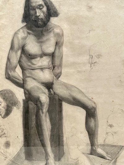 Akademie des 19. Jahrhunderts, sitzender nackter Mann