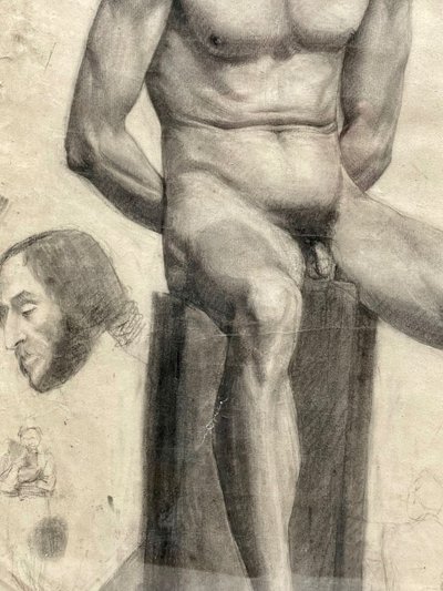 Akademie des 19. Jahrhunderts, sitzender nackter Mann
