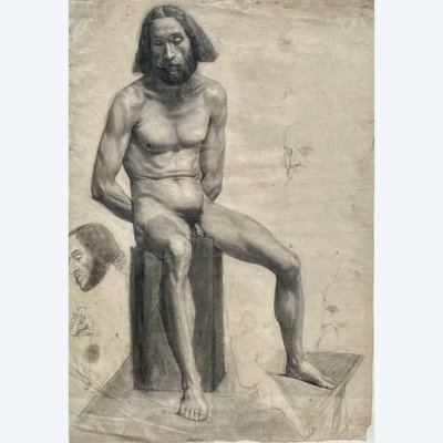 Akademie des 19. Jahrhunderts, sitzender nackter Mann