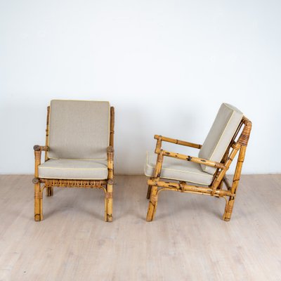 Poltrone in rattan e lino, Italz, 1970, set di 2