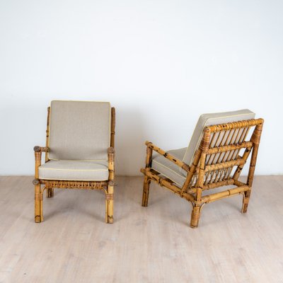 Poltrone in rattan e lino, Italz, 1970, set di 2