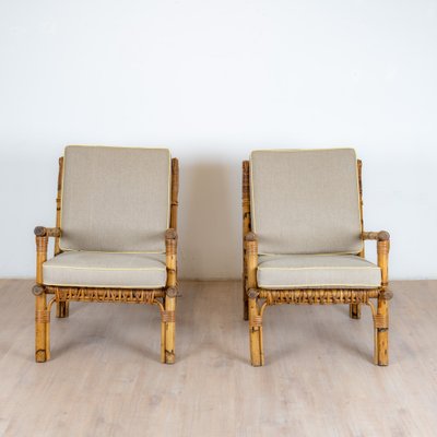 Poltrone in rattan e lino, Italz, 1970, set di 2