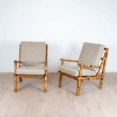 Poltrone in rattan e lino, Italz, 1970, set di 2
