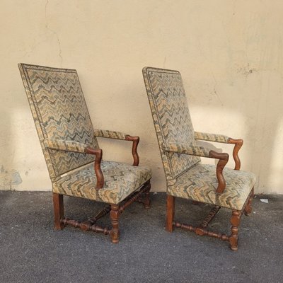 2 poltrone in stile Luigi XIII con arazzo 