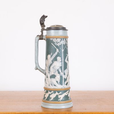 Beer Pitcher 2.5 Liters with Hunting Scene from Mettlach, Germany, 1890s