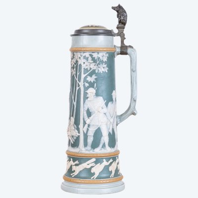Beer Pitcher 2.5 Liters with Hunting Scene from Mettlach, Germany, 1890s