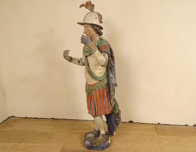 Grande Statue Religieuse Saint Florian Soldat Bois Sculpté Polychrome XVIIè