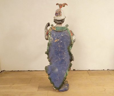 Grande Statue Religieuse Saint Florian Soldat Bois Sculpté Polychrome XVIIè
