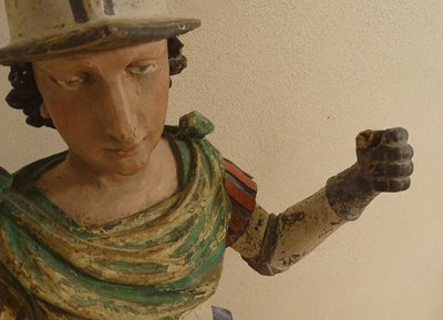 Grande Statue Religieuse Saint Florian Soldat Bois Sculpté Polychrome XVIIè