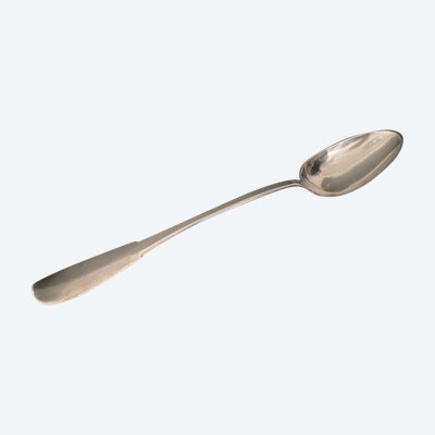 Cuillère à ragoût XVIIIe avec monogramme uniplat