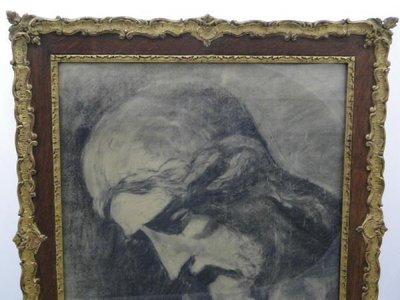 Charcoal drawing Christ 19th century plaster and wood frame